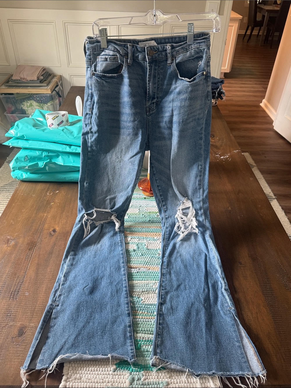 Classic Blue Distressed Flare Jeans - Women's Wide Leg size 7
